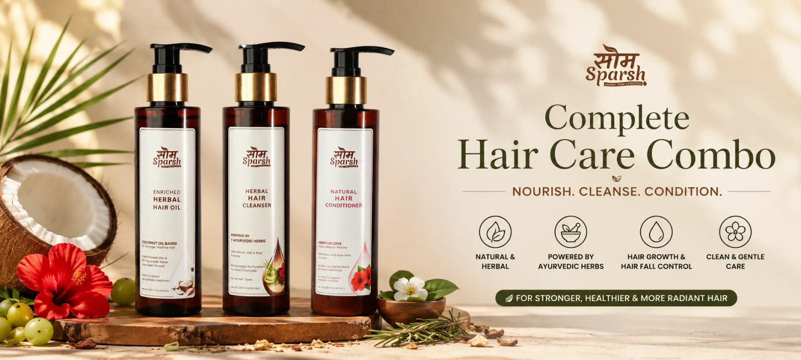 Complete Hair Care Combo — Herbal Hair Oil, Shampoo & Conditioner Hero